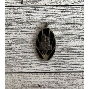 Vintage St Joseph Pendant Medal Black Silver Catholic Religious Go to Joseph 1"